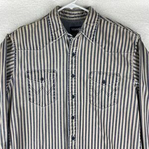 Vtg Wrangler Shirt Mens L (16.5x34) Blue Denim Brushpopper X Long‎ Tails Stripe